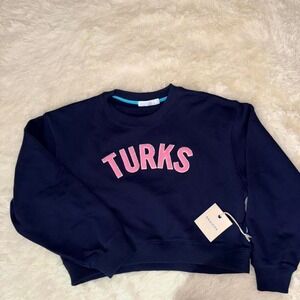 NWT Okaicos Navy Turks Embroidered Crop Top Medium 100% French Terry Cotton‎